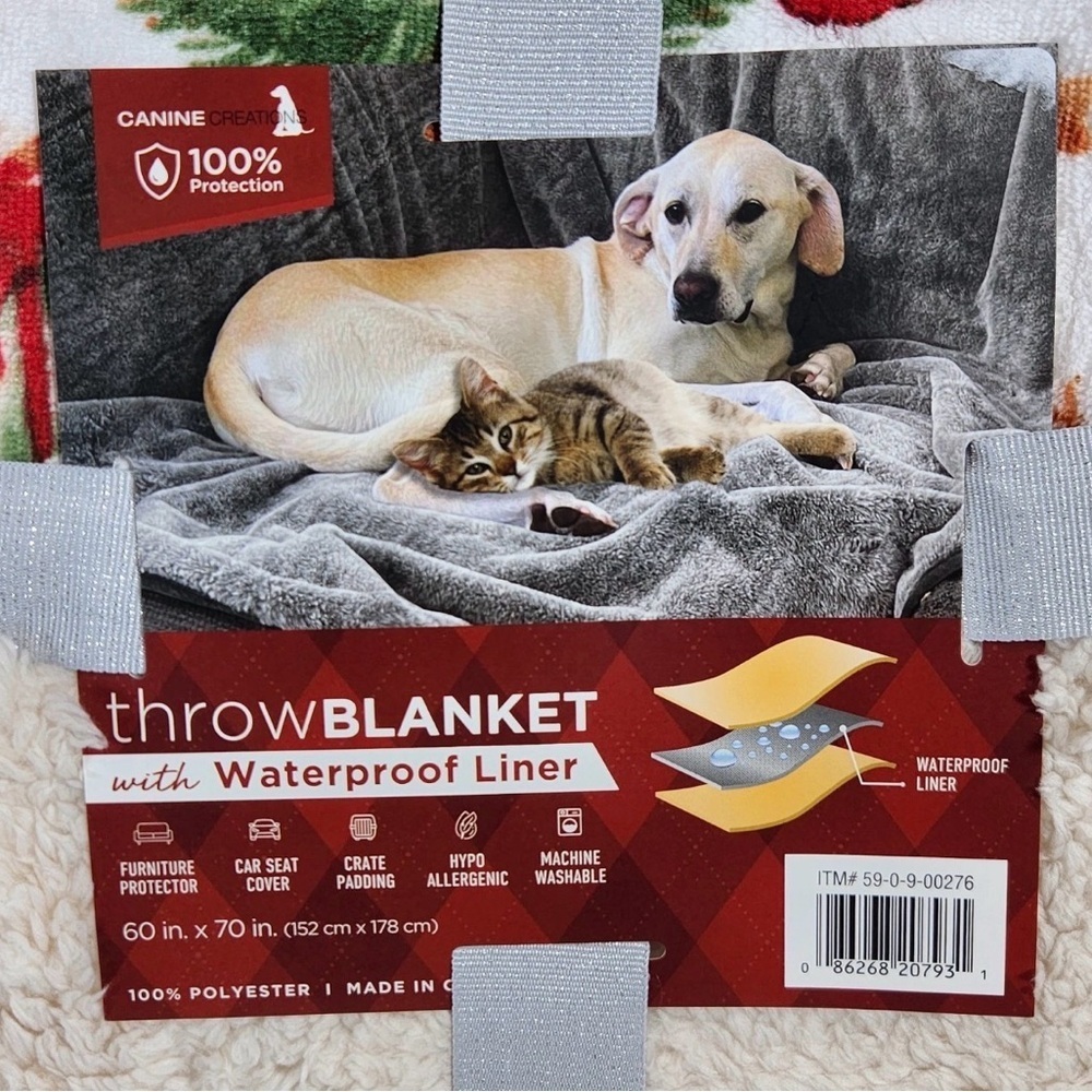 Holiday Dog Print Throw Blanket with Waterproof Liner - Picture 2 of 5